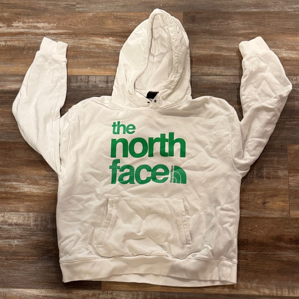 The North Face White Hoodie with Green Text